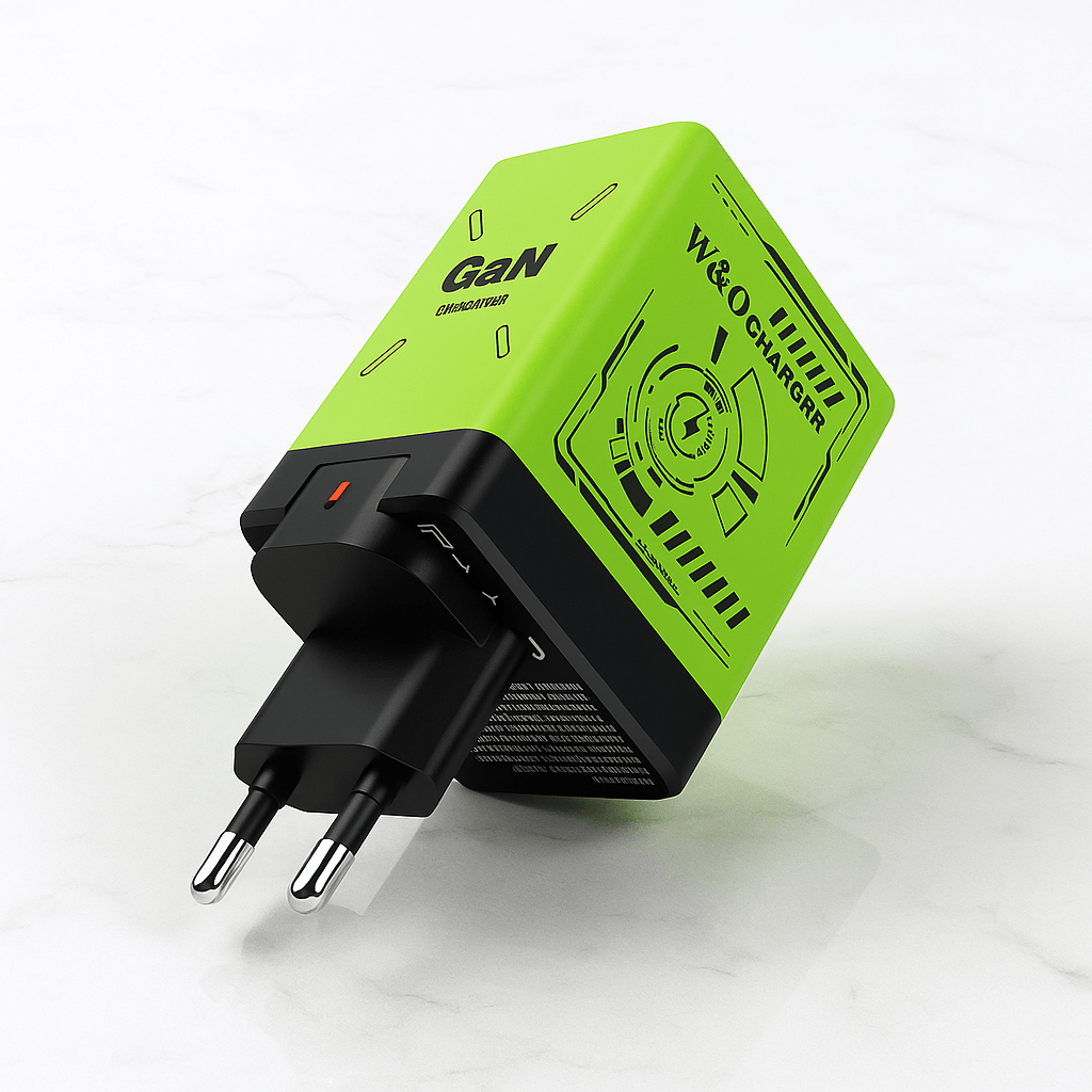 Duo charger 2.0 - Kompakt GaN Snabbladdare med Inbyggda Utdragbara Kablar för USB-C & Lightning