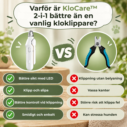 KloCare™ – 2-i-1 Klotrimmer med LED-ljus för Hund & Katt
