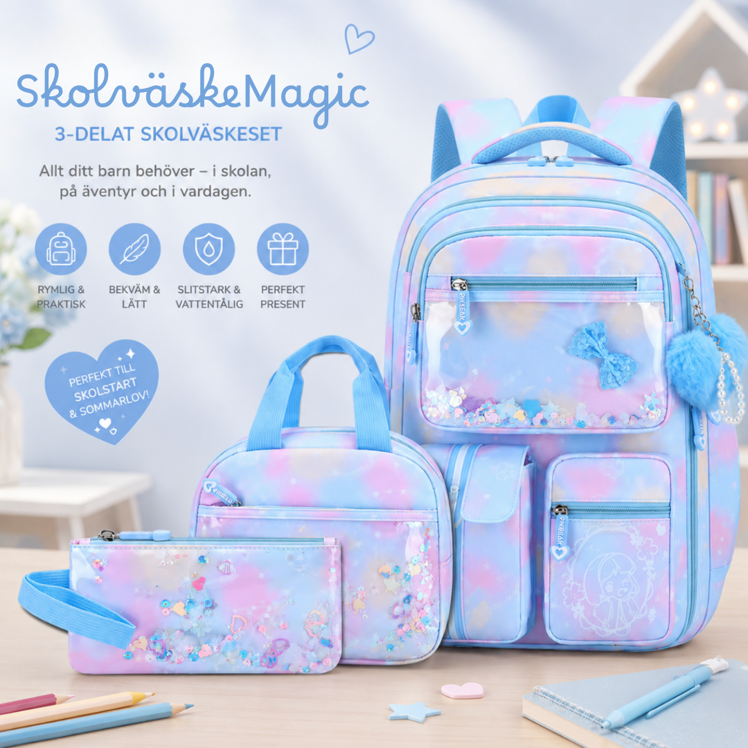 SkolväskeMagic – 3-delat Skolväskeset med Glittrande Detaljer
