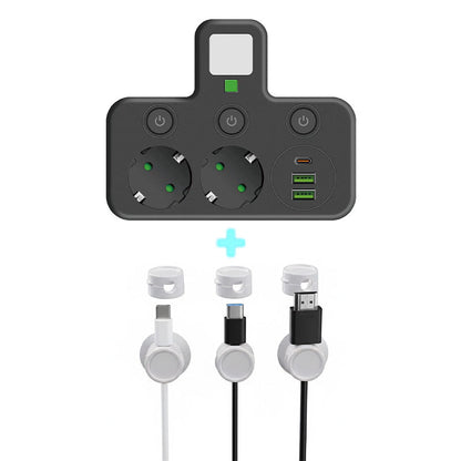 Stockholm™ - EU-adapter med 4 uttag, vägguttag med flera portar, separat strömbrytare och liten nattlampsadapter