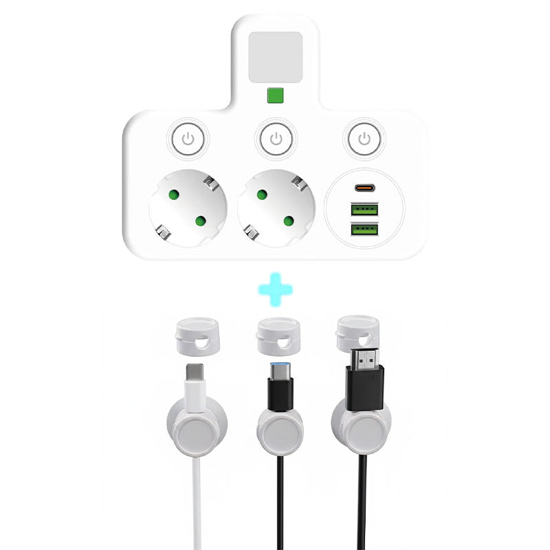Stockholm™ - EU-adapter med 4 uttag, vägguttag med flera portar, separat strömbrytare och liten nattlampsadapter