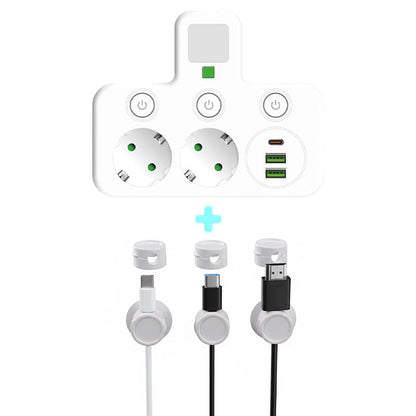 Stockholm™ - EU-adapter med 4 uttag, vägguttag med flera portar, separat strömbrytare och liten nattlampsadapter