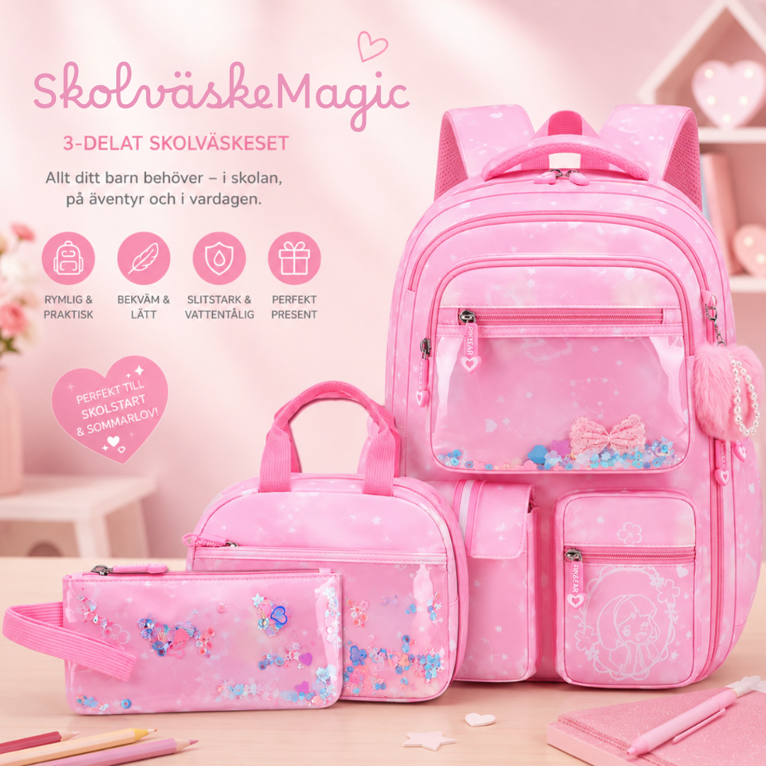 SkolväskeMagic – 3-delat Skolväskeset med Glittrande Detaljer