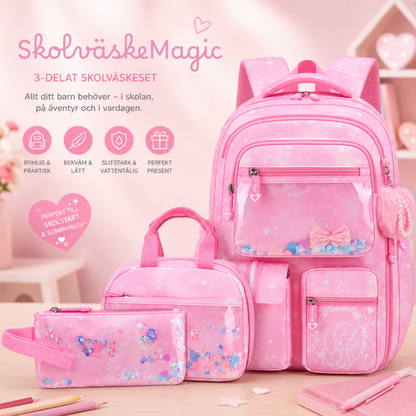 SkolväskeMagic – 3-delat Skolväskeset med Glittrande Detaljer