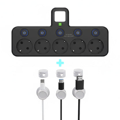 Stockholm™ - EU-adapter med 4 uttag, vägguttag med flera portar, separat strömbrytare och liten nattlampsadapter