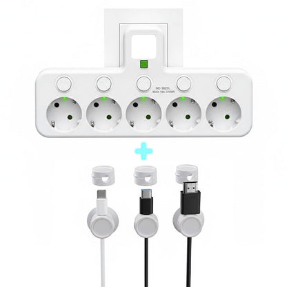 Stockholm™ - EU-adapter med 4 uttag, vägguttag med flera portar, separat strömbrytare och liten nattlampsadapter