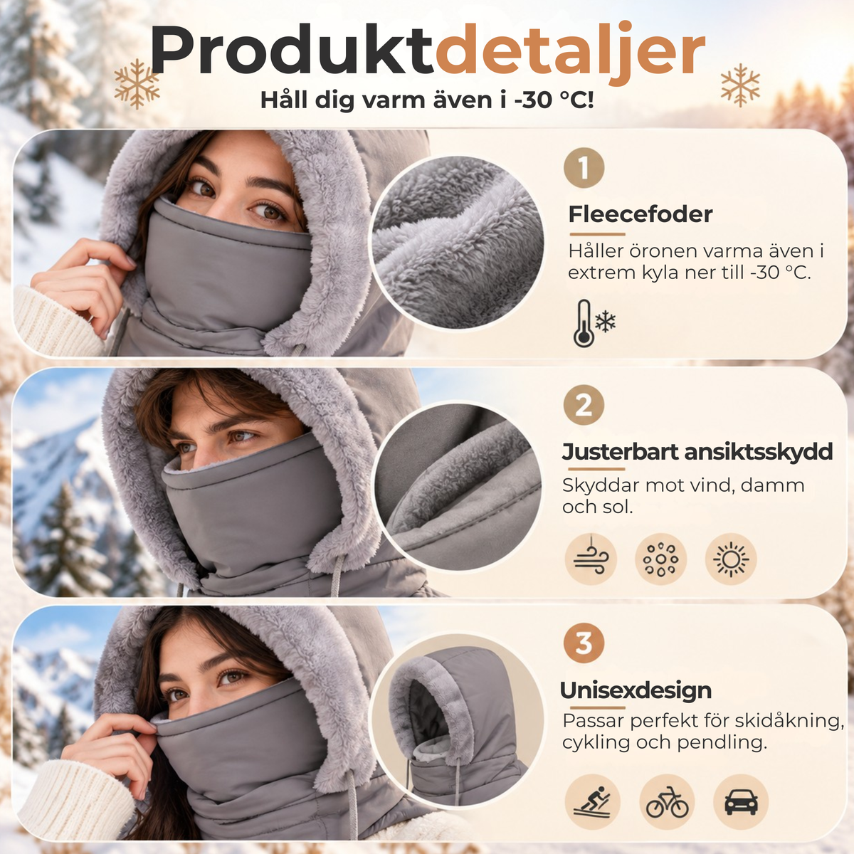 Iconic ™ - Justerbar, varm och vindtät vintermössa som täcker ansiktet