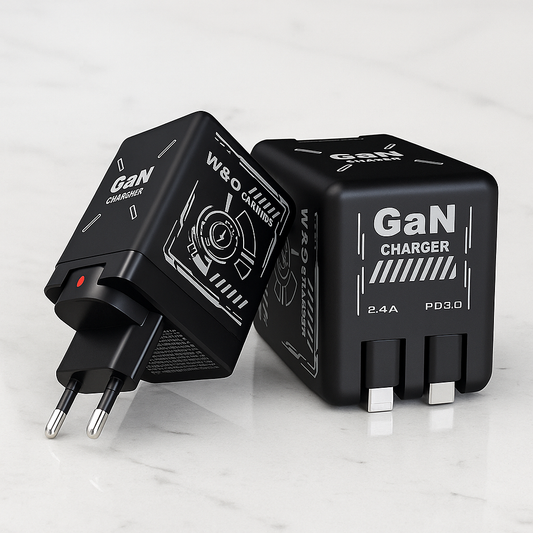 Duo charger 2.0 - Kompakt GaN Snabbladdare med Inbyggda Utdragbara Kablar för USB-C & Lightning