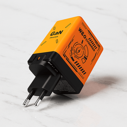 Duo charger 2.0 - Kompakt GaN Snabbladdare med Inbyggda Utdragbara Kablar för USB-C & Lightning