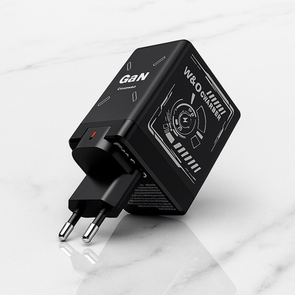 Duo charger 2.0 - Kompakt GaN Snabbladdare med Inbyggda Utdragbara Kablar för USB-C & Lightning
