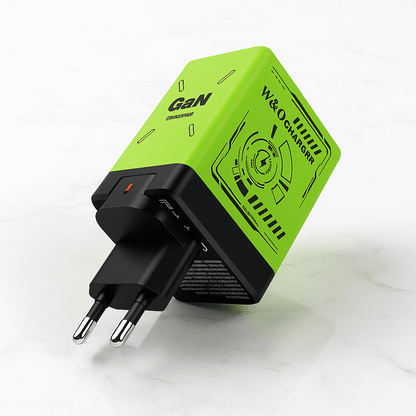 Duo charger 2.0 - Kompakt GaN Snabbladdare med Inbyggda Utdragbara Kablar för USB-C & Lightning