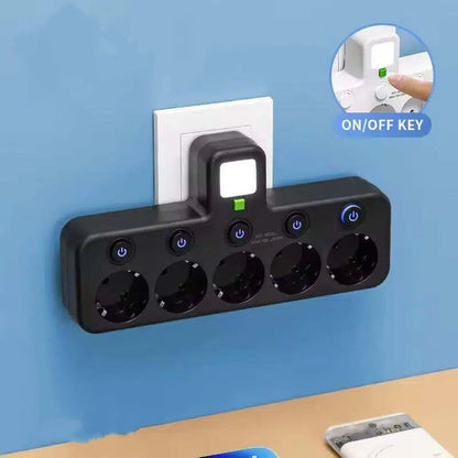 Stockholm™ - EU-adapter med 4 uttag, vägguttag med flera portar, separat strömbrytare och liten nattlampsadapter