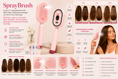 SprayBrush – Elektrisk Sprayborste med Nano-Mist, Hårbottenmassage och Anti-Friss Teknologi för Mjukare, Glansigare Hår